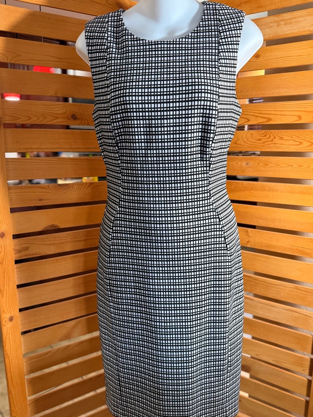 Calvin Klein Black & White Grid Sheath Dress
